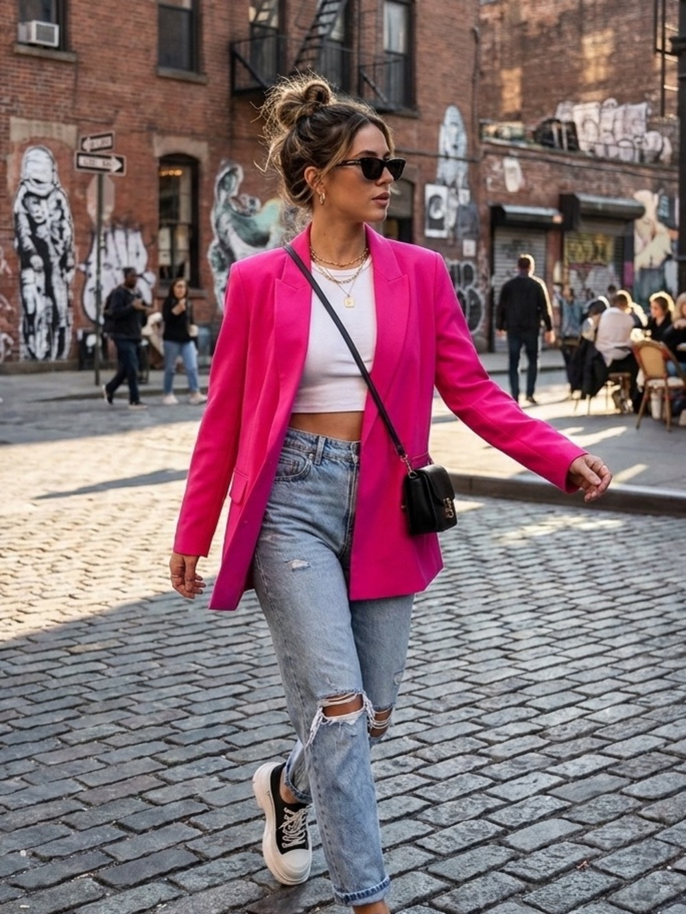 RDI Oversized Double-Breasted Blazer | Hot Pink Fuchsia | Peak Lapel | Size M